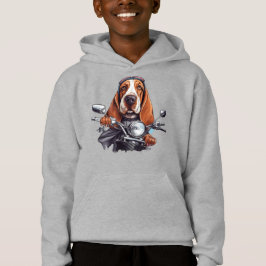 Cool dog biker, schattig basset hound dog driver