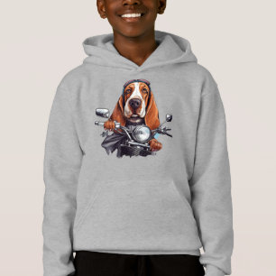 Cool dog biker, schattig basset hound dog driver