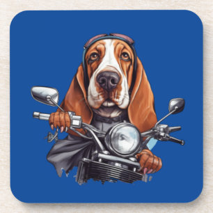 Cool dog biker, schattig basset hound dog driver bier onderzetter