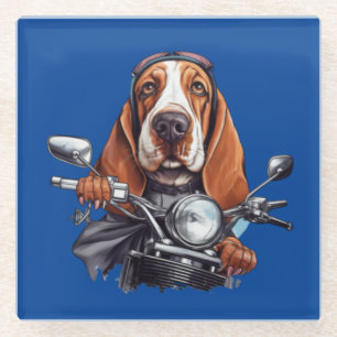 Cool dog biker, schattig basset hound dog driver glazen onderzetter