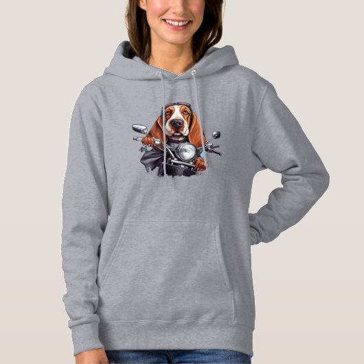 Cool dog biker, schattig basset hound dog driver hoodie (Voorkant)