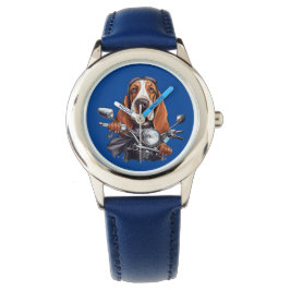 Cool dog biker, schattig basset hound dog driver horloge