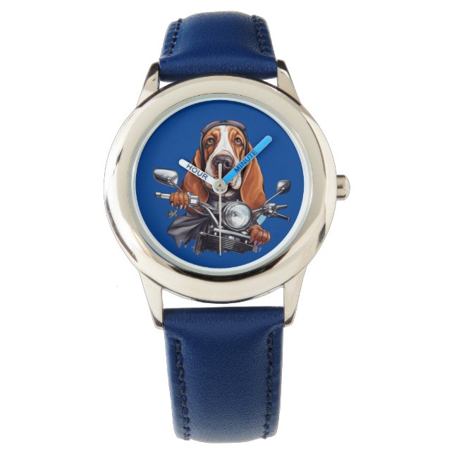 Cool dog biker, schattig basset hound dog driver horloge (Voorkant)