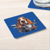 Cool dog biker, schattig basset hound dog driver kartonnen onderzetters (Schuin)