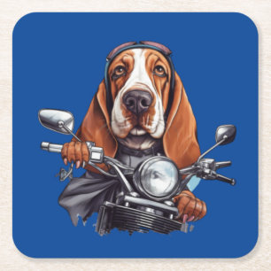 Cool dog biker, schattig basset hound dog driver kartonnen onderzetters
