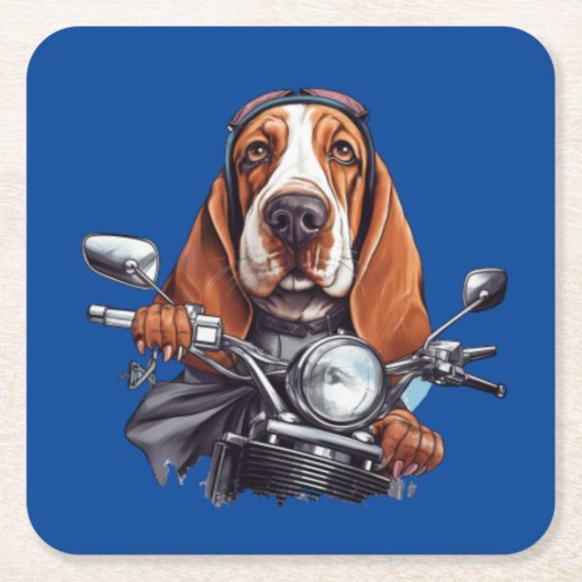 Cool dog biker, schattig basset hound dog driver kartonnen onderzetters (Voorkant)