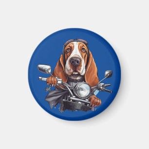 Cool dog biker, schattig basset hound dog driver magneet