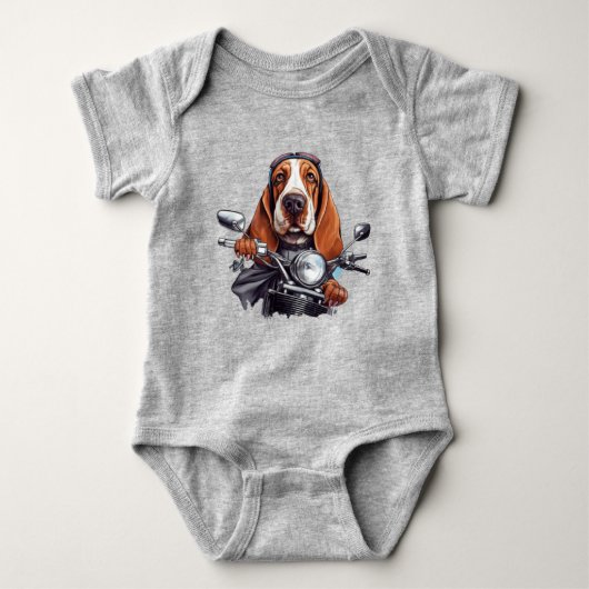 Cool dog biker, schattig basset hound dog driver romper (Voorkant)