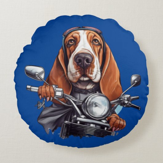 Cool dog biker, schattig basset hound dog driver rond kussen (Voorkant)