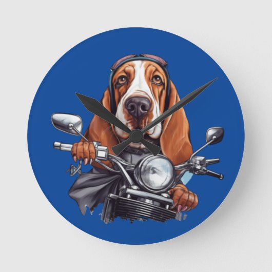 Cool dog biker, schattig basset hound dog driver ronde klok (Voorkant)