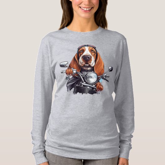 Cool dog biker, schattig basset hound dog driver t-shirt (Voorkant)