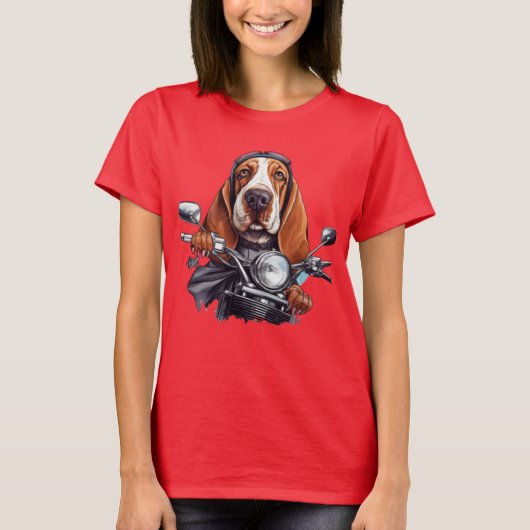 Cool dog biker, schattig basset hound dog driver t-shirt (Voorkant)