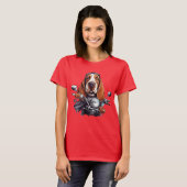 Cool dog biker, schattig basset hound dog driver t-shirt (Voorkant volledig)