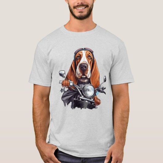 Cool dog biker, schattig basset hound dog driver t-shirt (Voorkant)