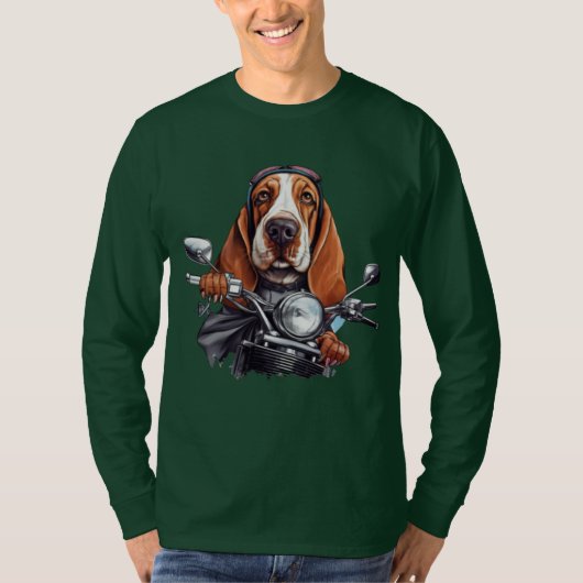 Cool dog biker, schattig basset hound dog driver t-shirt (Voorkant)