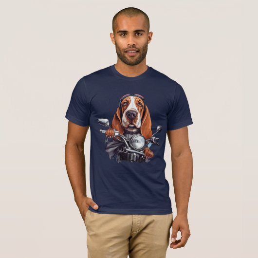 Cool dog biker, schattig basset hound dog driver t-shirt (Voorkant volledig)
