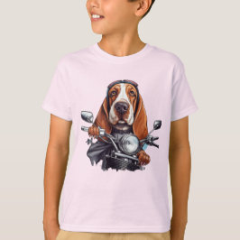 Cool dog biker, schattig basset hound dog driver t-shirt