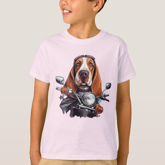 Cool dog biker, schattig basset hound dog driver t-shirt (Voorkant)