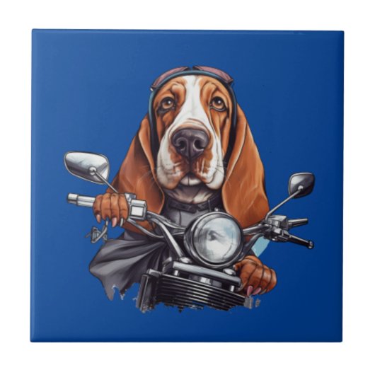 Cool dog biker, schattig basset hound dog driver tegeltje (Voorkant)