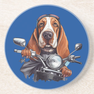 Cool dog biker, schattig basset hound dog driver zandsteen onderzetter