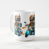 Cool dog biker, schattige Yorkshire terrier hond c Koffiemok (Voorkant links)
