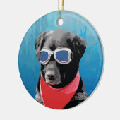 Cool Dog Black Lab Red Bandana Blue Goggles Keramisch Ornament (Links)