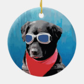 Cool Dog Black Lab Red Bandana Blue Goggles Keramisch Ornament (Achterkant)