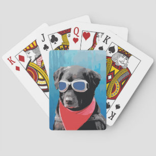 Cool Dog Black Lab Red Bandana Blue Goggles Speelkaarten