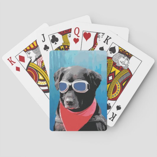Cool Dog Black Lab Red Bandana Blue Goggles Speelkaarten (Achterkant)