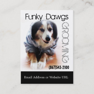 Cool Dog Grooming Aussie in Hoodie Visitekaartje