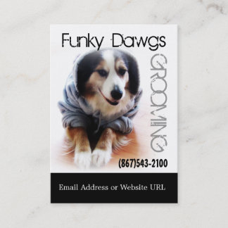 Cool Dog Grooming Aussie in Hoodie Visitekaartje