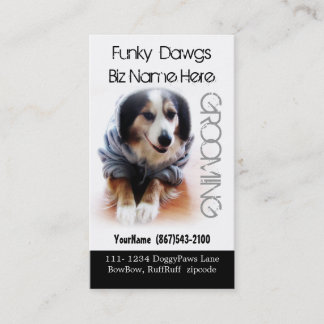 Cool Dog Grooming Aussie in Hoodie Visitekaartje