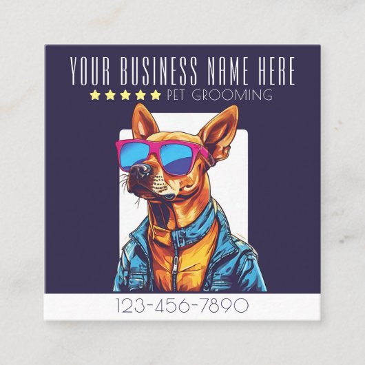 Cool Dog Grooming trendy en stijlvolle loyaliteit Vierkante Visitekaartje (Voorkant)