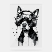 Cool Dog hoofdtelefoon Schattige Huisdieren Zwart  Acryl Bord (Voorkant)