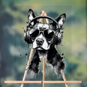 Cool Dog hoofdtelefoon Schattige Huisdieren Zwart  Acryl Bord (Neutraal)