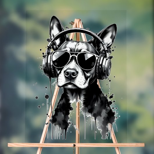 Cool Dog hoofdtelefoon Schattige Huisdieren Zwart  Acryl Bord (Neutraal)
