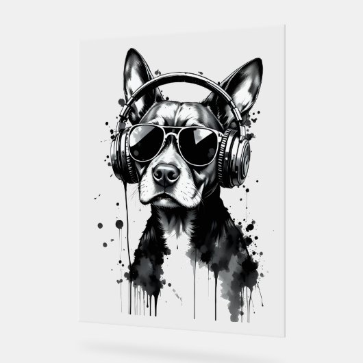 Cool Dog hoofdtelefoon Schattige Huisdieren Zwart  Acryl Bord (Hoek)
