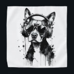 Cool Dog hoofdtelefoon Schattige Huisdieren Zwart  Bandana<br><div class="desc">Verhoog de stijl met dit gedurfde en artistieke hondenontwerp. Deze spetterende zwart-witte illustratie,  met een uitgekoelde pup met een koptelefoon,  combineert muziek,  houding en moderne kunst. Het is perfect voor iedereen die van honden,  beats en edgy,  expressieve kunstwerken houdt.</div>