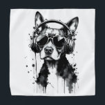 Cool Dog hoofdtelefoon Schattige Huisdieren Zwart  Bandana<br><div class="desc">Verhoog de stijl met dit gedurfde en artistieke hondenontwerp. Deze spetterende zwart-witte illustratie,  met een uitgekoelde pup met een koptelefoon,  combineert muziek,  houding en moderne kunst. Het is perfect voor iedereen die van honden,  beats en edgy,  expressieve kunstwerken houdt.</div>