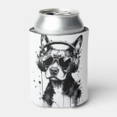 Cool Dog hoofdtelefoon Schattige Huisdieren Zwart  Blikjeskoeler (Blikje Voorkant)