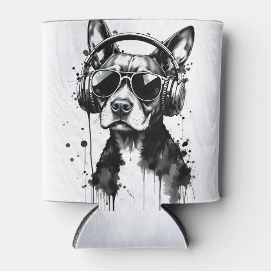 Cool Dog hoofdtelefoon Schattige Huisdieren Zwart  Blikjeskoeler (Voorkant)