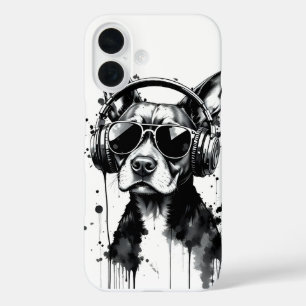Cool Dog hoofdtelefoon Schattige Huisdieren Zwart  iPhone 16 Hoesje