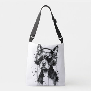 Cool Dog hoofdtelefoon Schattige Huisdieren Zwart Crossbody Tas