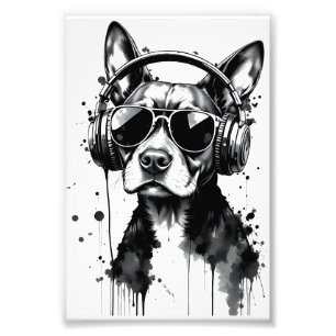 Cool Dog hoofdtelefoon Schattige Huisdieren Zwart Foto Afdruk
