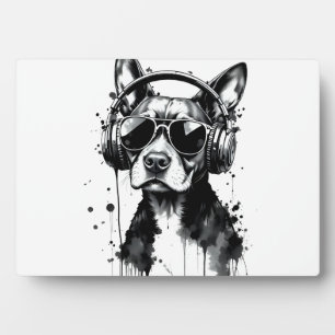Cool Dog hoofdtelefoon Schattige Huisdieren Zwart Fotoplaat
