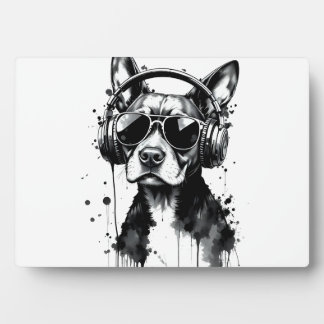 Cool Dog hoofdtelefoon Schattige Huisdieren Zwart Fotoplaat
