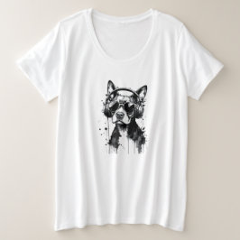 Cool Dog hoofdtelefoon Schattige Huisdieren Zwart  Grote Maat T-shirt