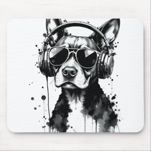 Cool Dog hoofdtelefoon Schattige Huisdieren Zwart Muismat