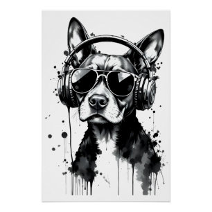 Cool Dog hoofdtelefoon Schattige Huisdieren Zwart  Perfect Poster