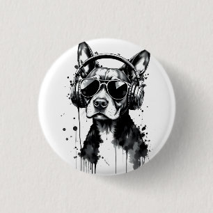 Cool Dog hoofdtelefoon Schattige Huisdieren Zwart Ronde Button 3,2 Cm